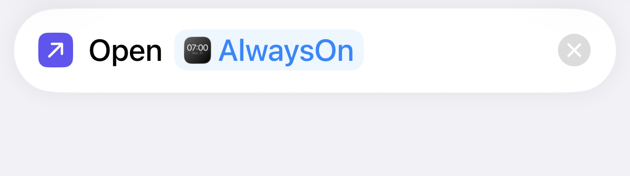 Open App action with AlwaysOn selected.