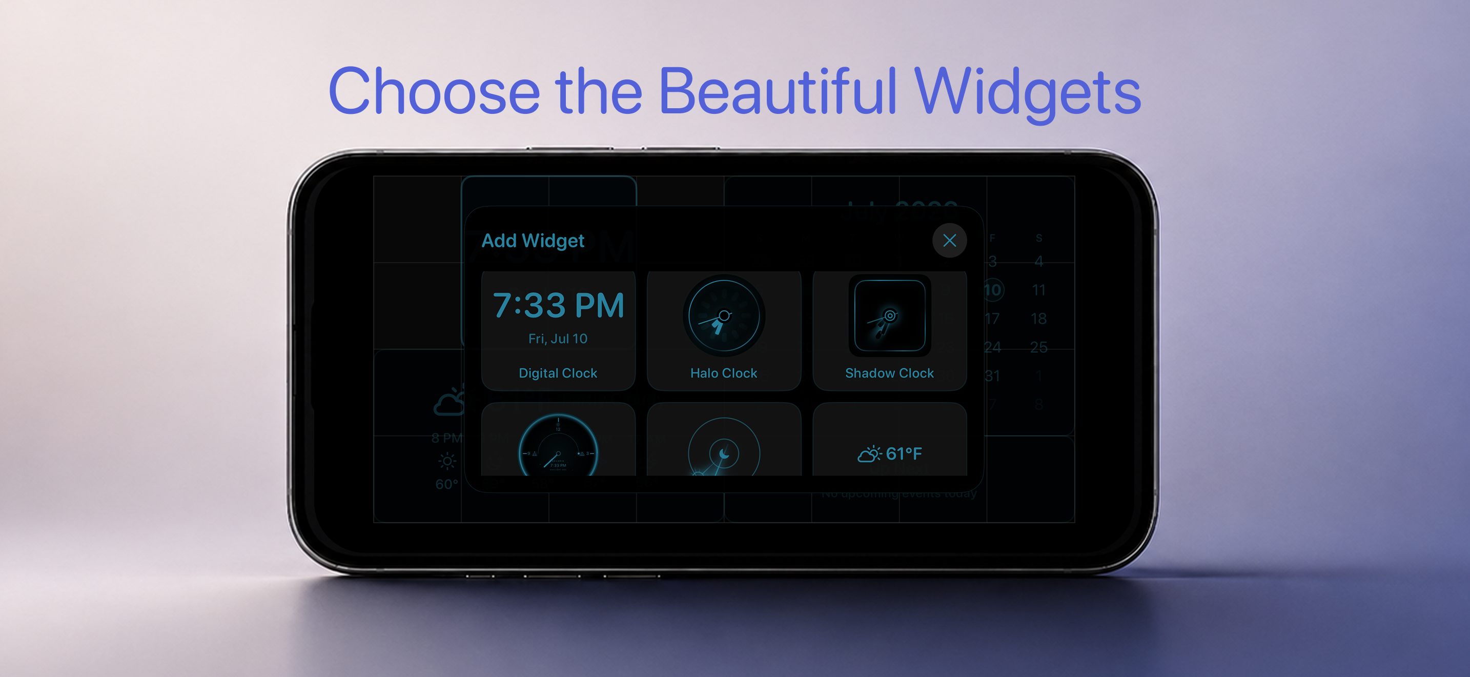 AlwaysOn Desk Clock widget gallery showing available widgets for the desk display.